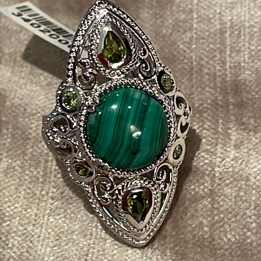 South African Green Malachite Cz Peridot Ring